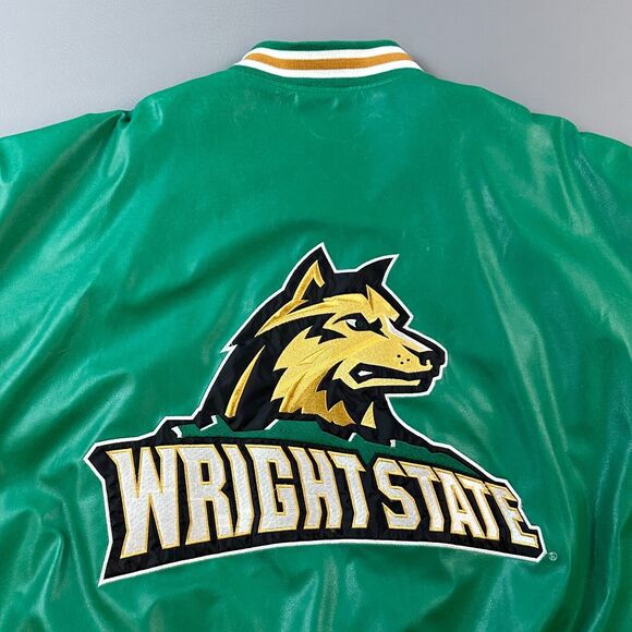 Vintage Wright State Raiders Jacket Mens 2XL Green Steve & Barrys WSU Letterman - Picture 10 of 16